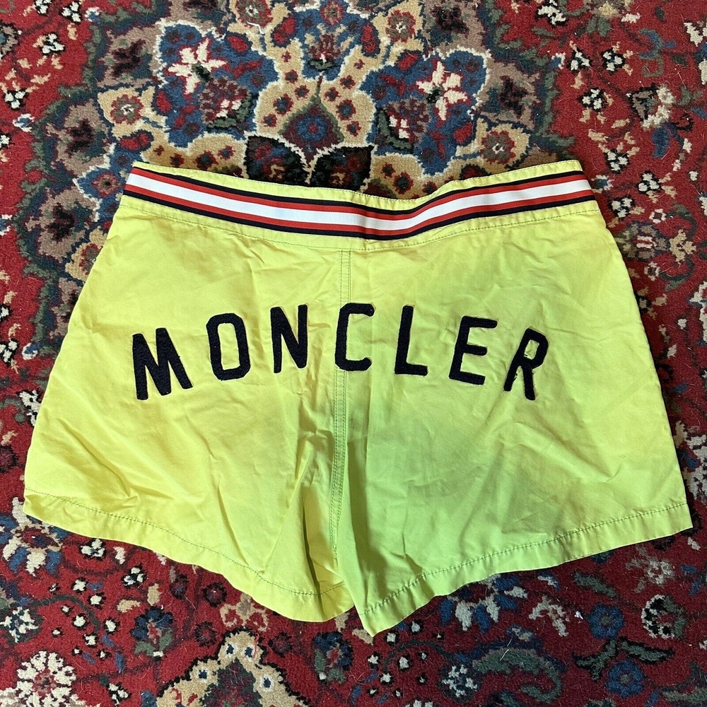 Moncler Men's Sz Large Swim Trunks Shorts Dark Lime Green Fluorescent Yellow
